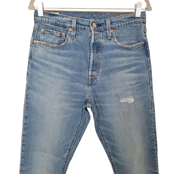 Levis Premium High-Rise Skinny Fit Jeans Womens Size 28 Blue Distressed - Picture 4 of 11